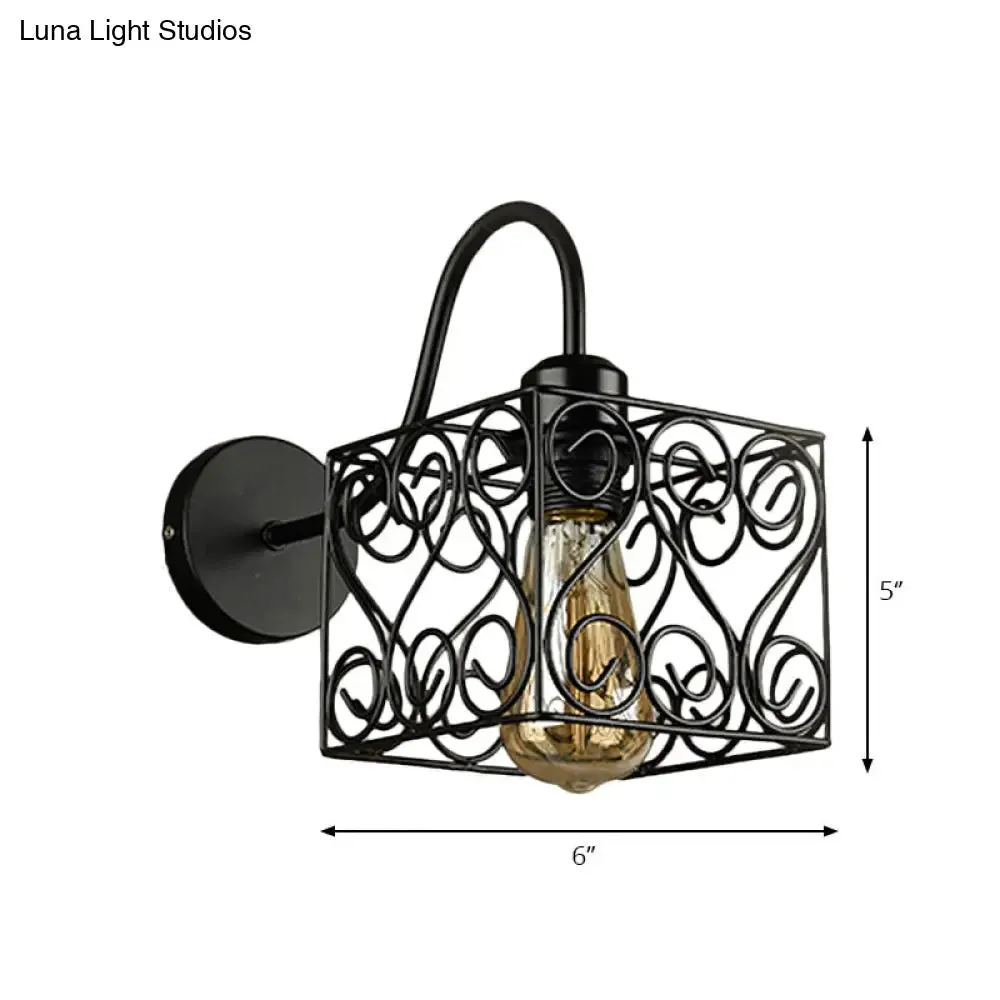 Vintage Industrial Metal Cage Wall Sconce - Square/Diamond Design, Black Finish