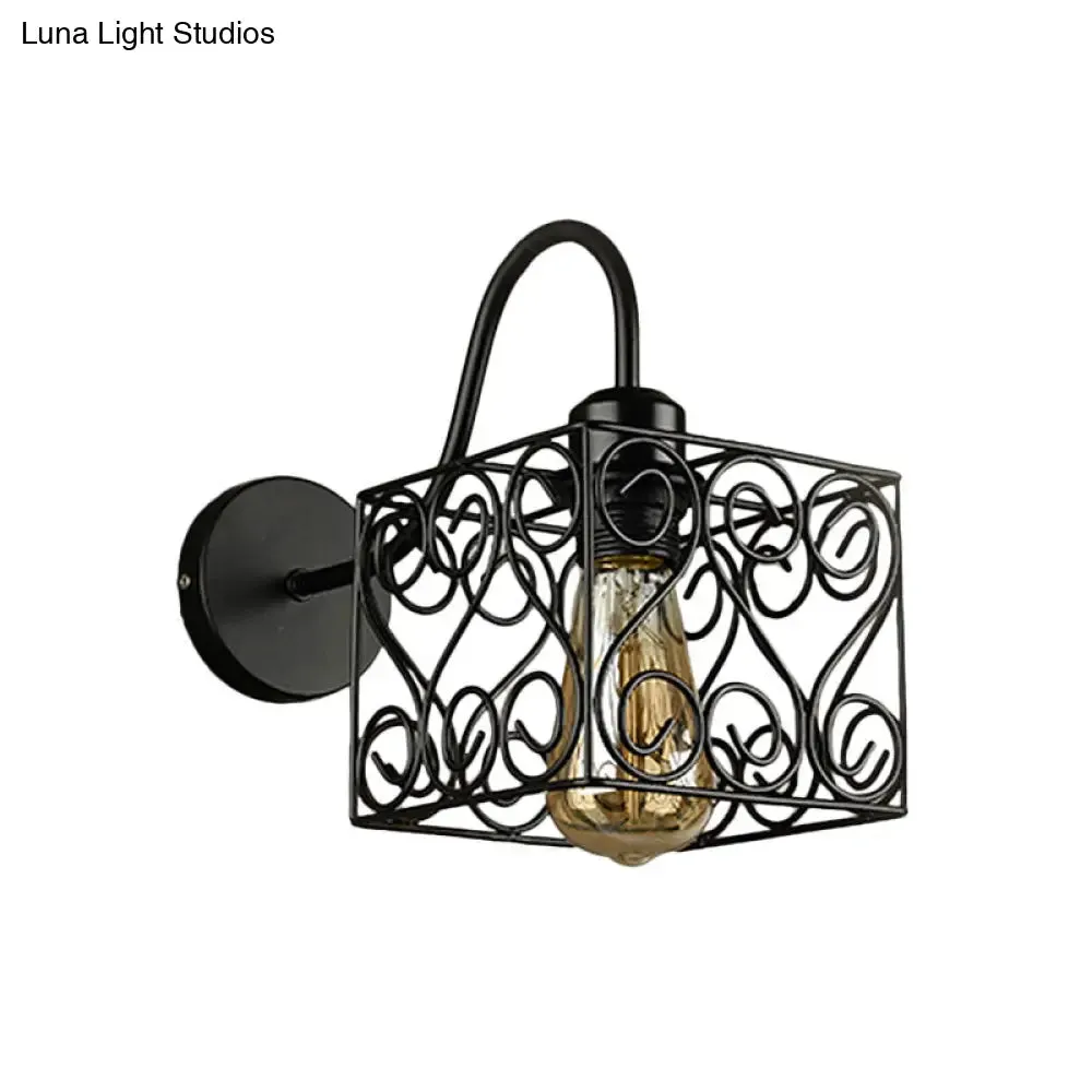 Vintage Industrial Metal Cage Wall Sconce - Square/Diamond Design, Black Finish