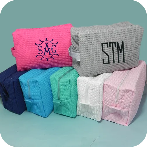 Waffle Weave Cosmetic Bag - Turquoise