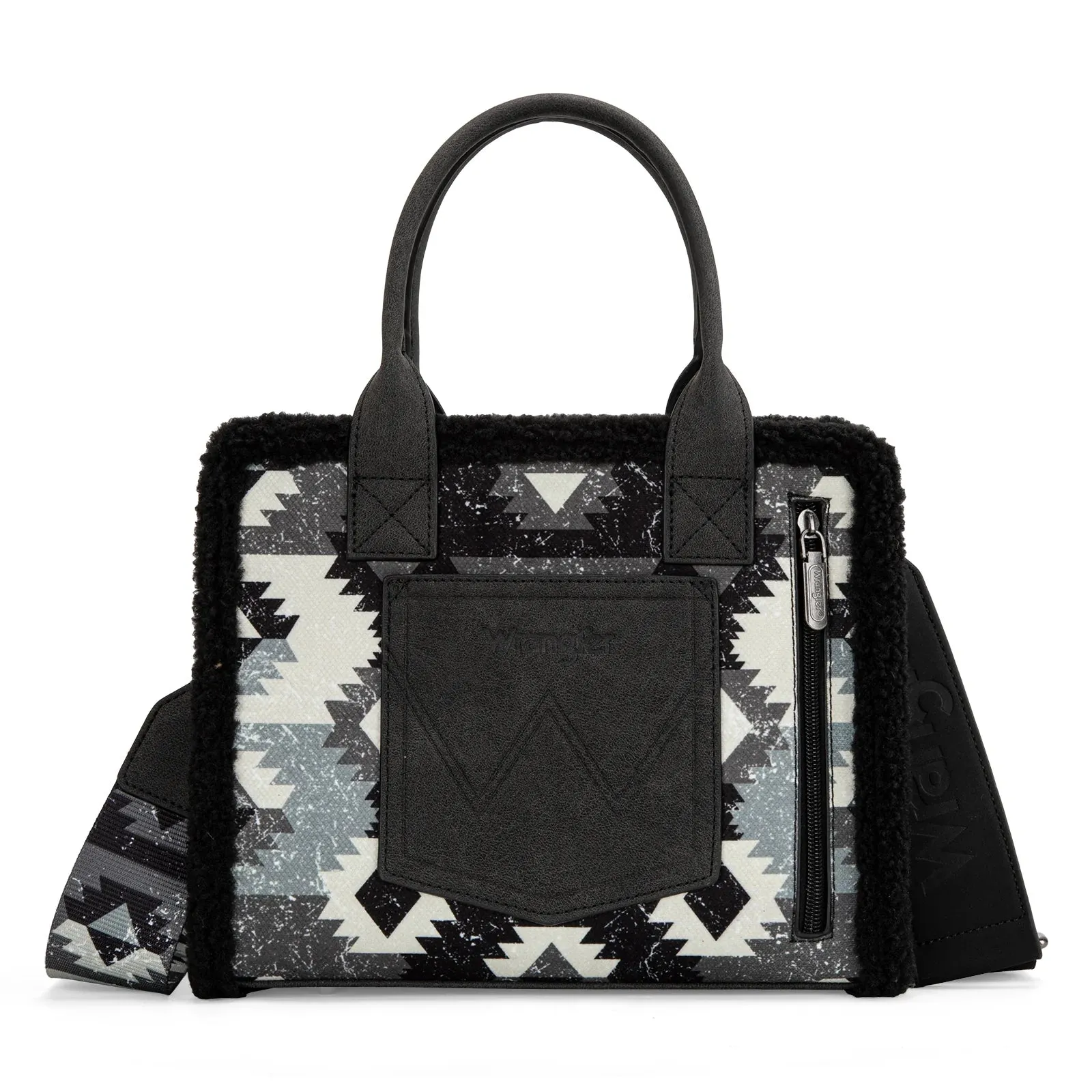 Wrangler Black Sherpa Southwestern Small Canvas Tote/Crossbody - WG166-8120SBK
