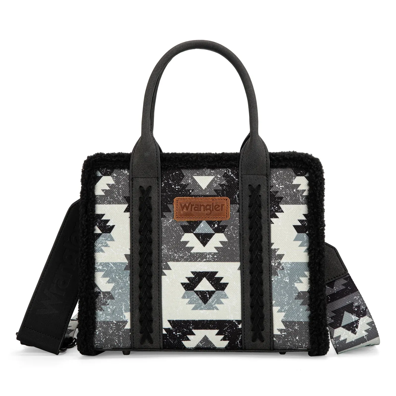 Wrangler Black Sherpa Southwestern Small Canvas Tote/Crossbody - WG166-8120SBK