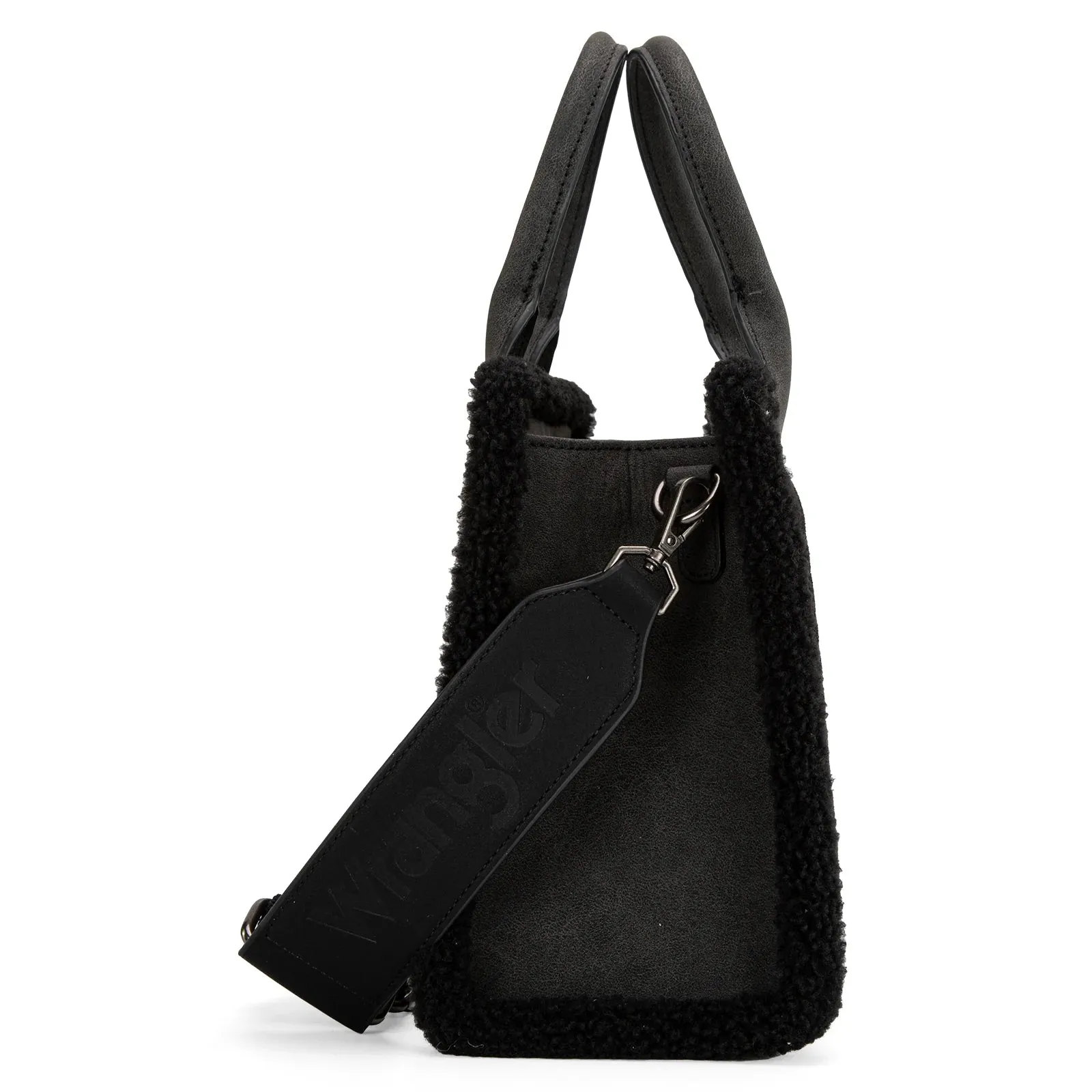 Wrangler Black Sherpa Southwestern Small Canvas Tote/Crossbody - WG166-8120SBK