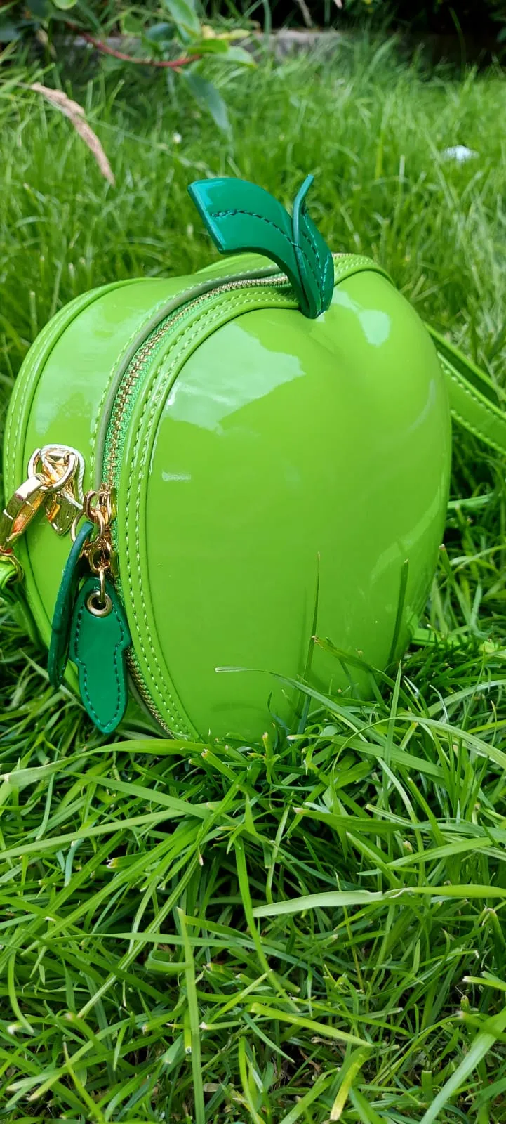 Yellow Vegan Leather Apple bag Crossbody Strap Zip Around Statement Bag