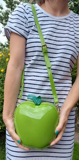 Yellow Vegan Leather Apple bag Crossbody Strap Zip Around Statement Bag